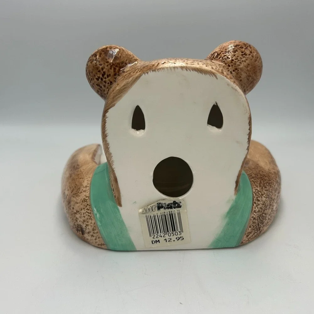 Teddy Bear Toilet Paper Tissue Holder Wall Mounted Ceramic Germany Cabin Cottage